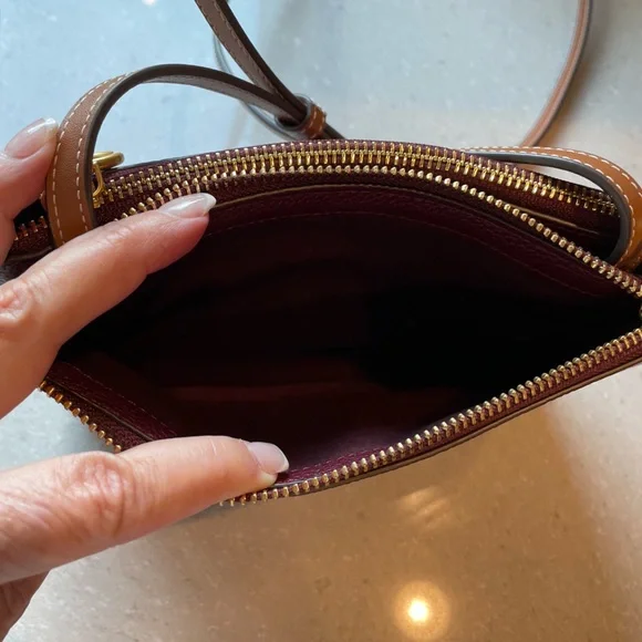 Tory Burch Burgundy and Tan Crossbody Bag - Picture 8 of 9